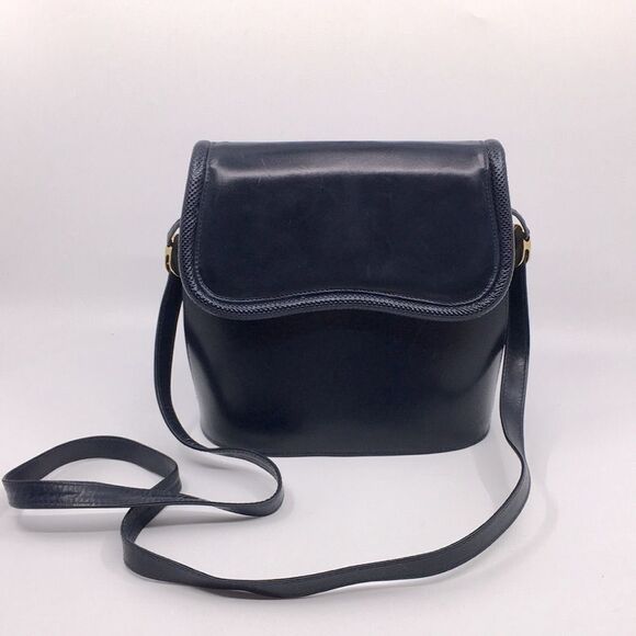 Vintage Stuart Weitzman Navy Leather Structured Shoulder Bag - Picture 1 of 16